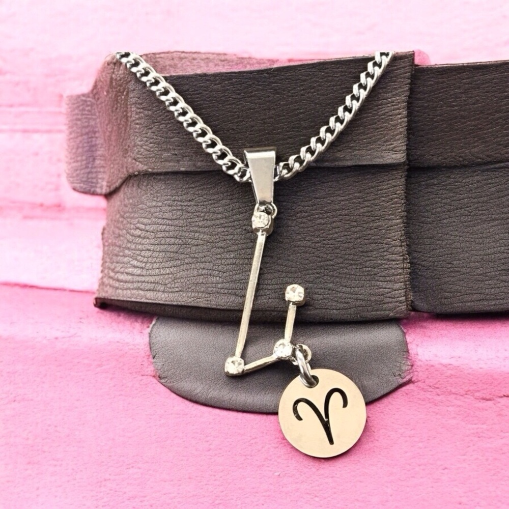 🆕 Aries Crystal Constellation Heart Necklace Alloy/Stainless Steel